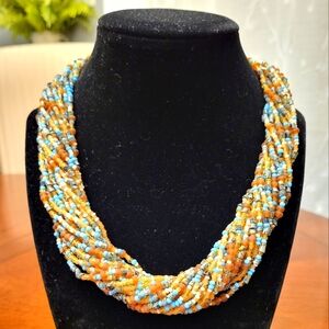 KJL Kenneth Jay Lane Necklace Czech Glass Beads Brown/Turquoise Bright T…